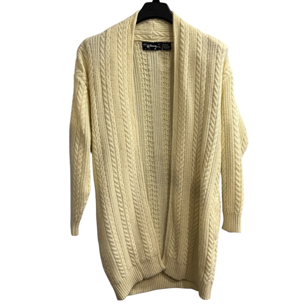 Vintage JJ Browne Cardigan Womens S Ivory Cable Knit Open Front‎ Grandma Cottage
